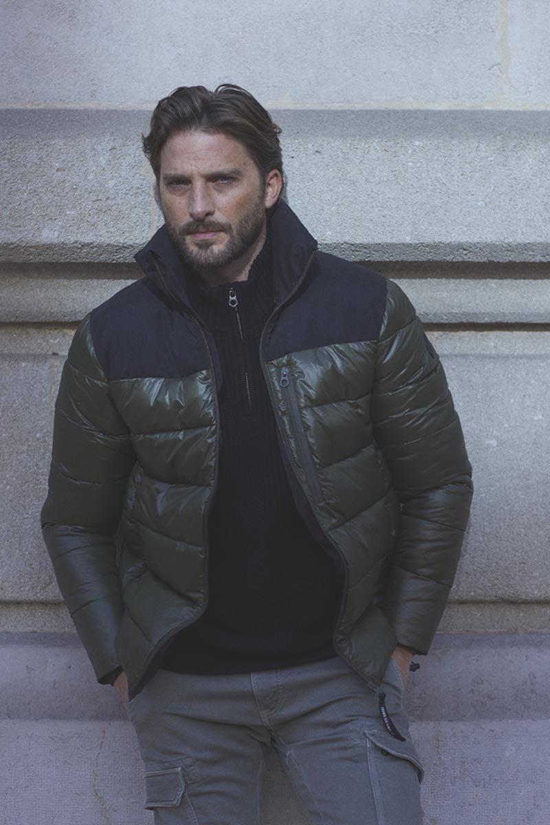 le temps des cerises Doudoune bi-matière Ventur kaki et noire