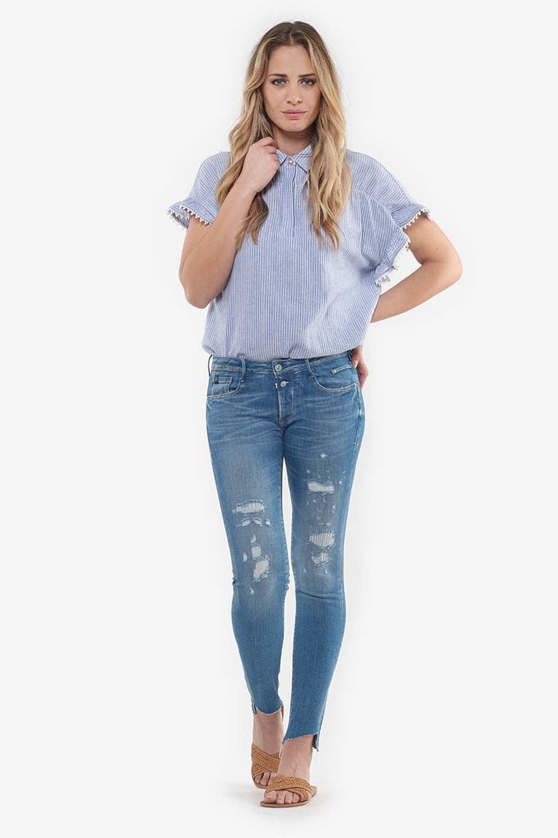 le temps des cerises Evora power skinny 7/8ème jeans destroy bleu N°3
