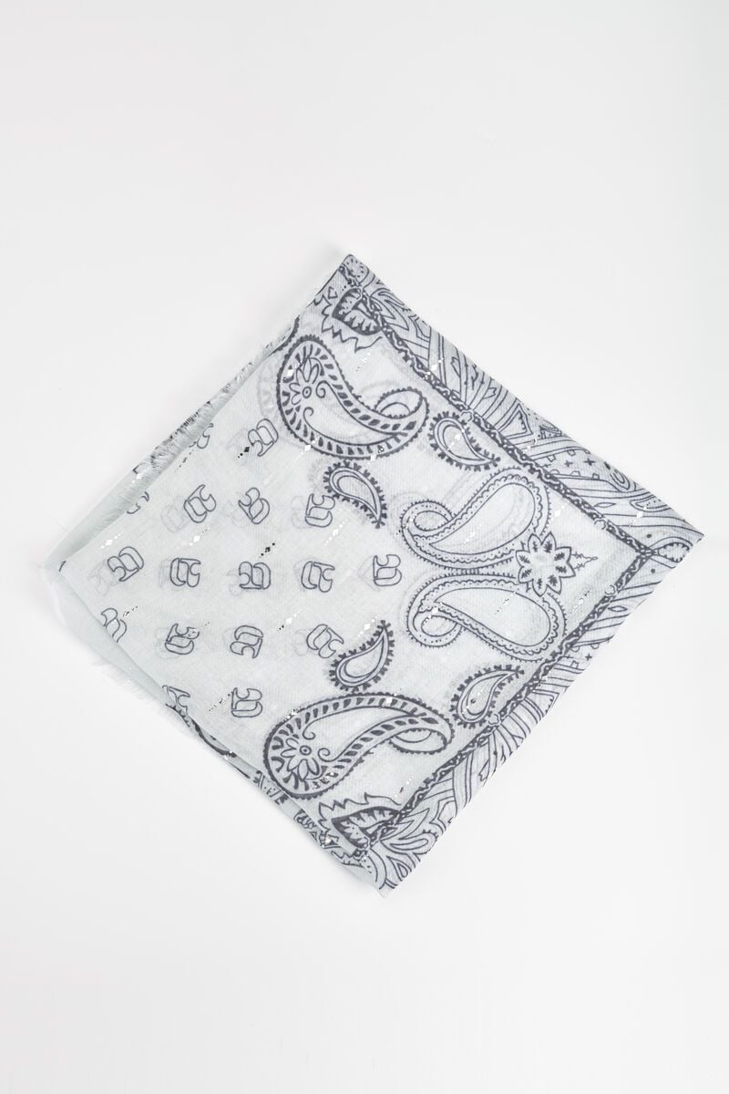 le temps des cerises Foulard Bandana blanc à motif cachemire