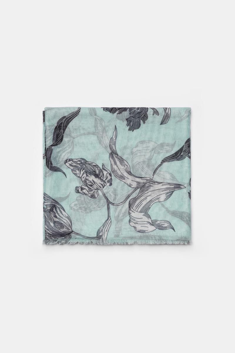 le temps des cerises Foulard Myriam à motif fleuri vert d'eau