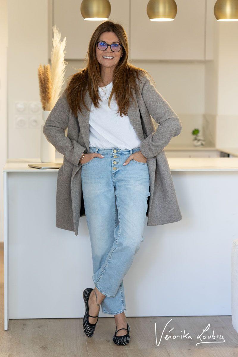 le temps des cerises James 400/60 girlfriend by Véronika Loubry jeans taille haute bleu N°5