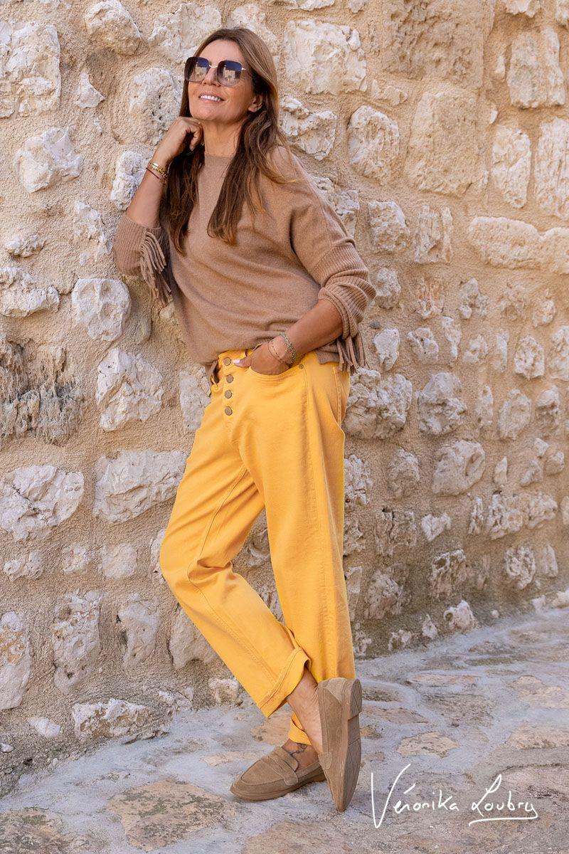 Le Temps Des Cerises James 400/60 Girlfriend By Véronika Loubry Jeans Taille Haute Jaune