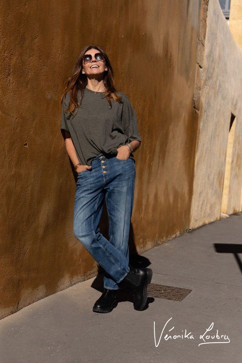 le temps des cerises James 400/60 girlfriend by Véronika Loubry jeans taille haute bleu N°3