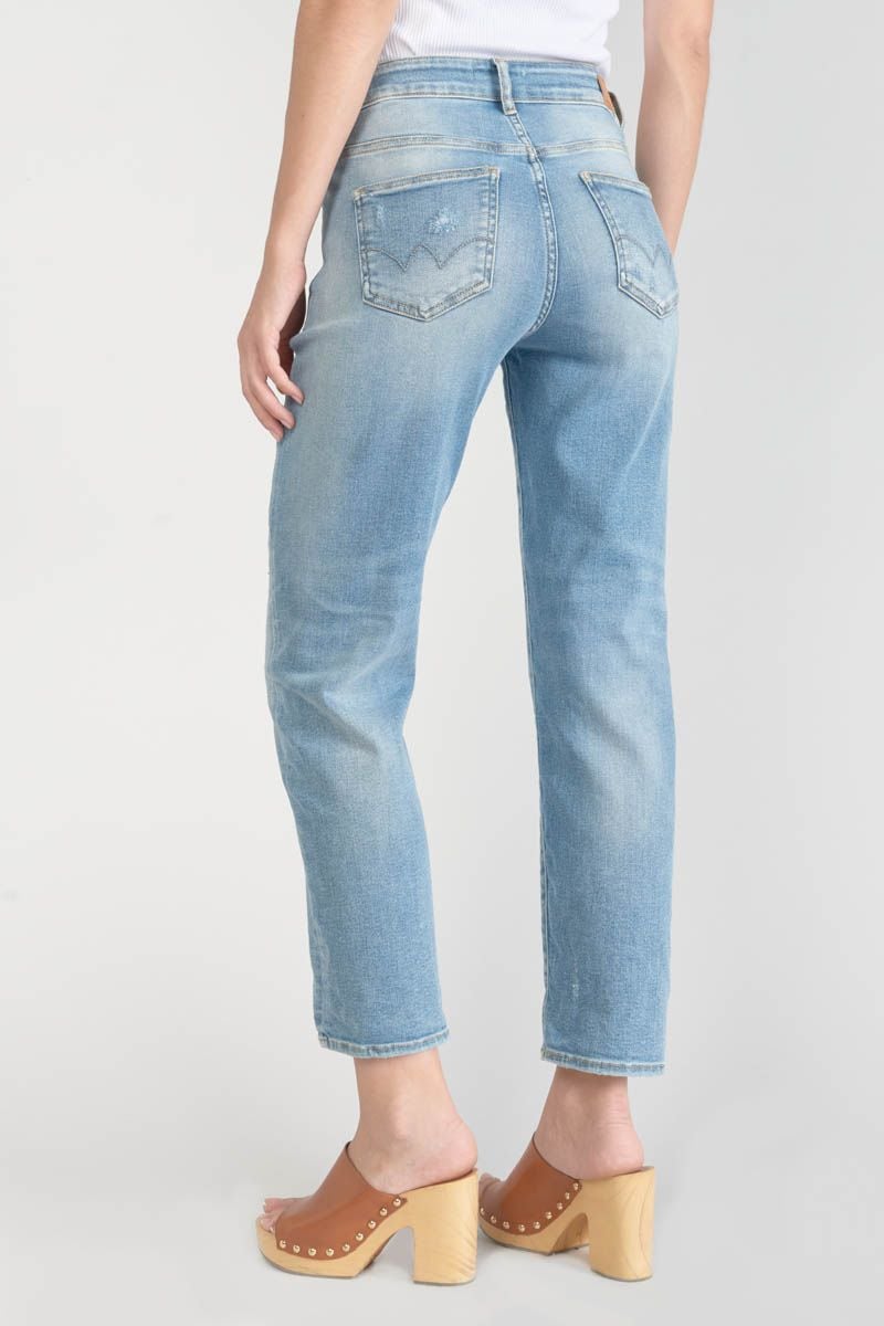 Le Temps Des Cerises Jeans 400/17 Mom Basic Taille Haute 7/8ème Destroy Bleu N°4