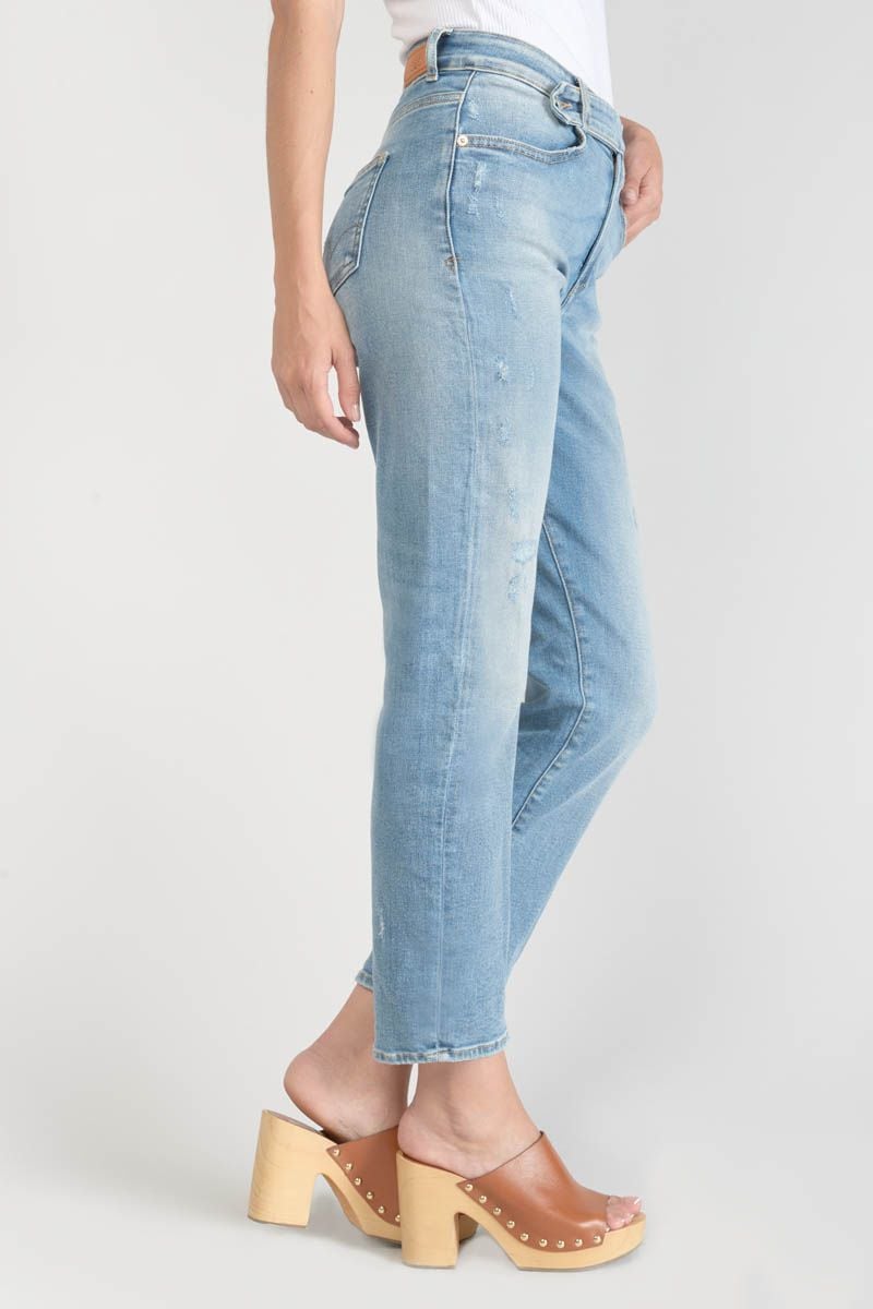 Le Temps Des Cerises Jeans 400/17 Mom Basic Taille Haute 7/8ème Destroy Bleu N°4