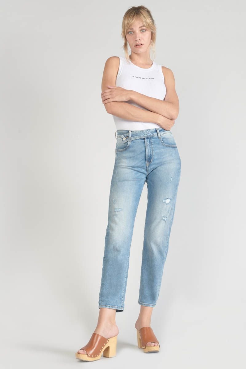 Le Temps Des Cerises Jeans 400/17 Mom Basic Taille Haute 7/8ème Destroy Bleu N°4