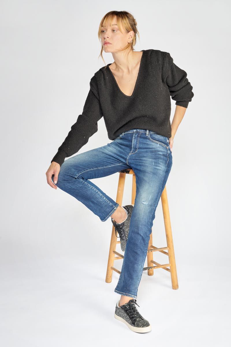 le temps des cerises Jeans 400/17 mom Basic taille haute 7/8ème destroy bleu N°2