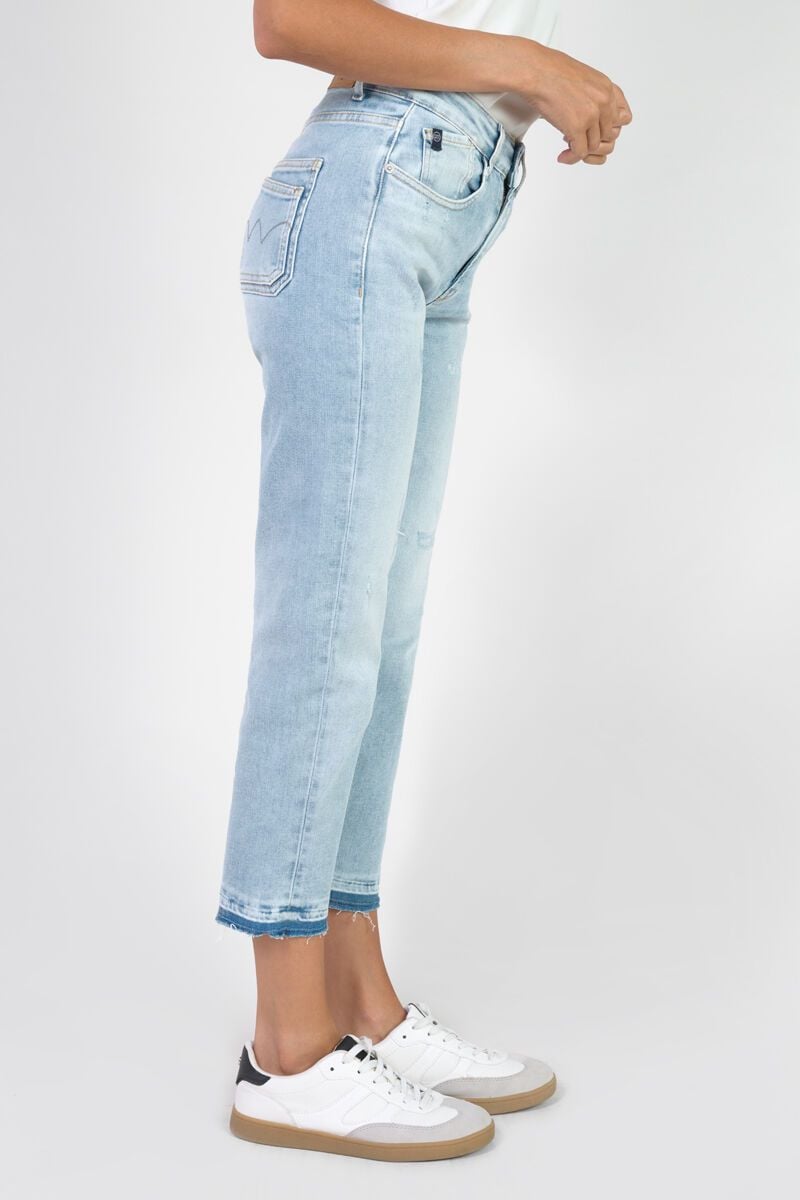 Le Temps Des Cerises Jeans 400/17 Mom Valy Taille Haute 7/8ème Destroy Bleu N°5