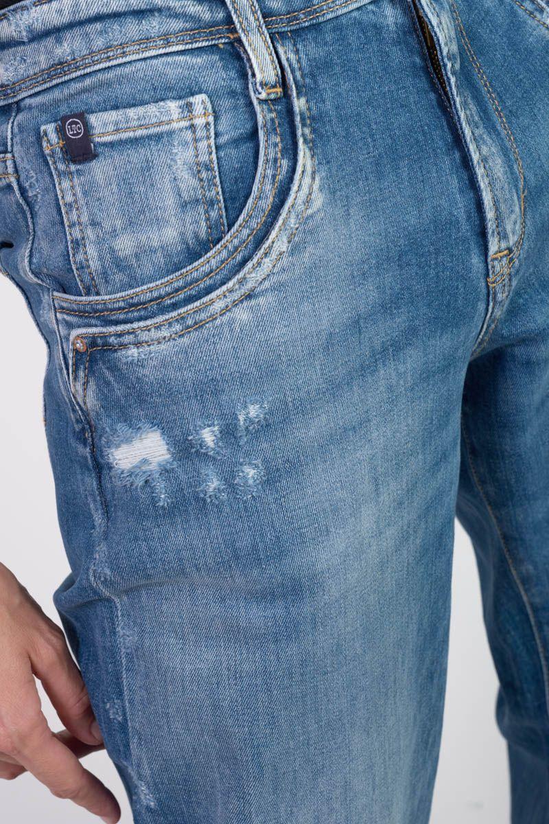 Le Temps Des Cerises Jeans 400/28 Regular Loose Revers Taille Haute Destroy Bleu N°3