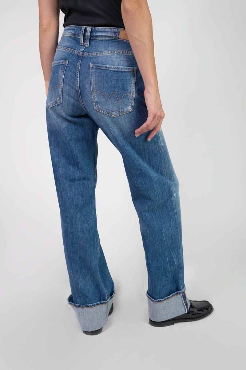 Le Temps Des Cerises Jeans 400/28 Regular Loose Revers Taille Haute Destroy Bleu N°3