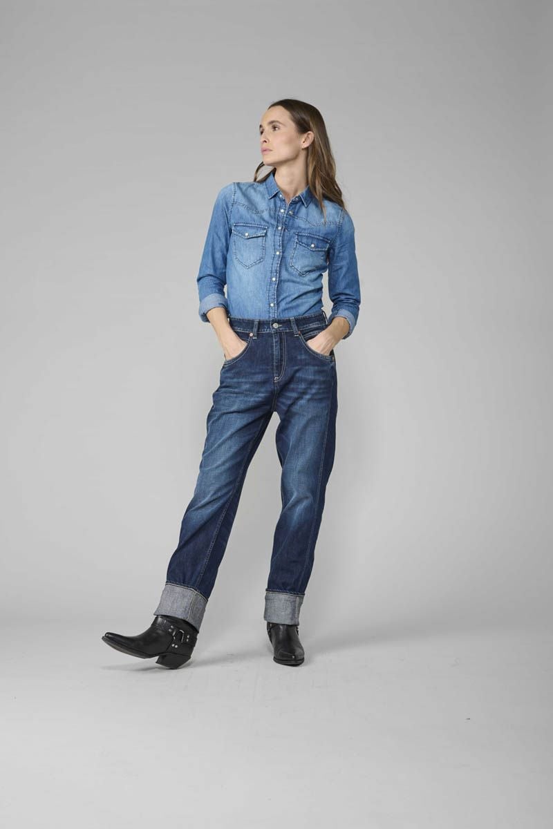 le temps des cerises Jeans 400/60 girlfriend Jama taille haute bleu N°1