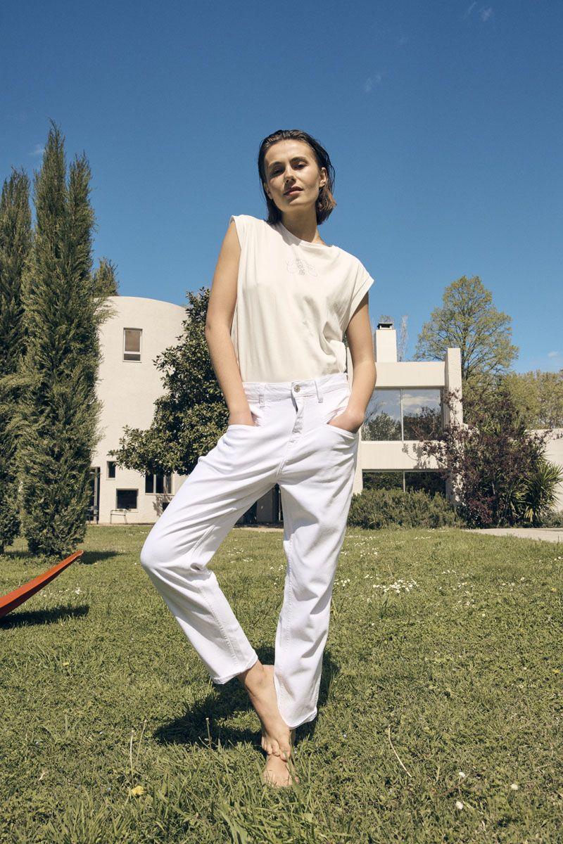 le temps des cerises Jeans 400/60 girlfriend Thil taille haute blanc