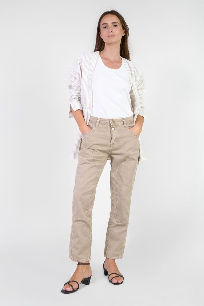 le temps des cerises Jeans 400/60 girlfriend Work taille haute beige