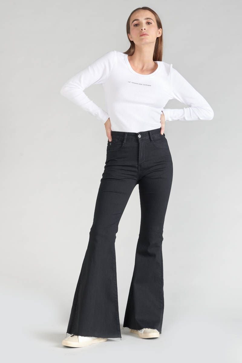 le temps des cerises Jeans flare Alberta taille haute noir N°0
