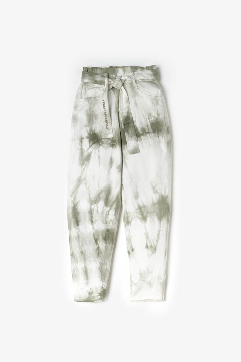 le temps des cerises Jeans Milina loose taille haute tie and dye kaki