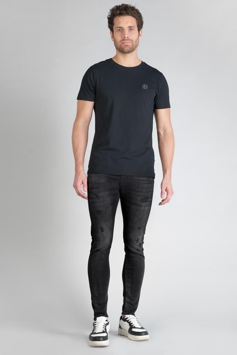 le temps des cerises Jeans power skinny 7/8ème destroy noir N°1