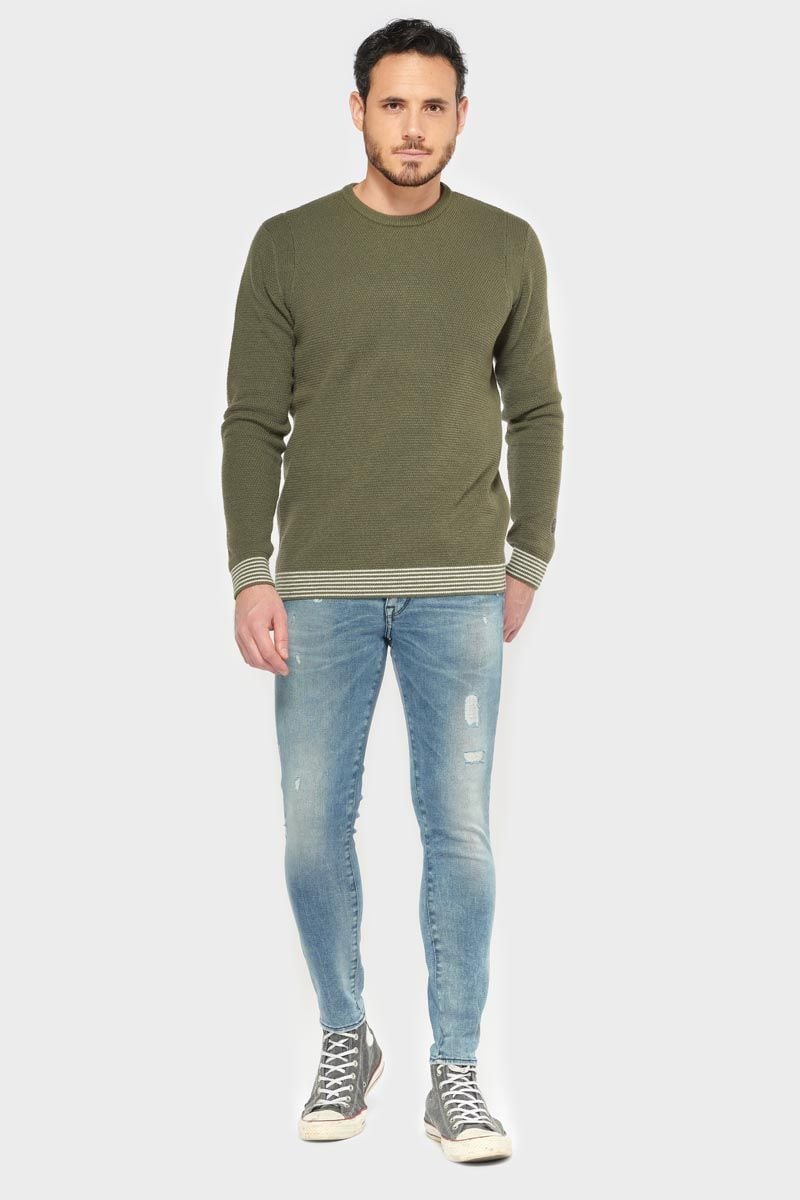 le temps des cerises Jeans power skinny 7/8ème destroy vintage bleu N°4