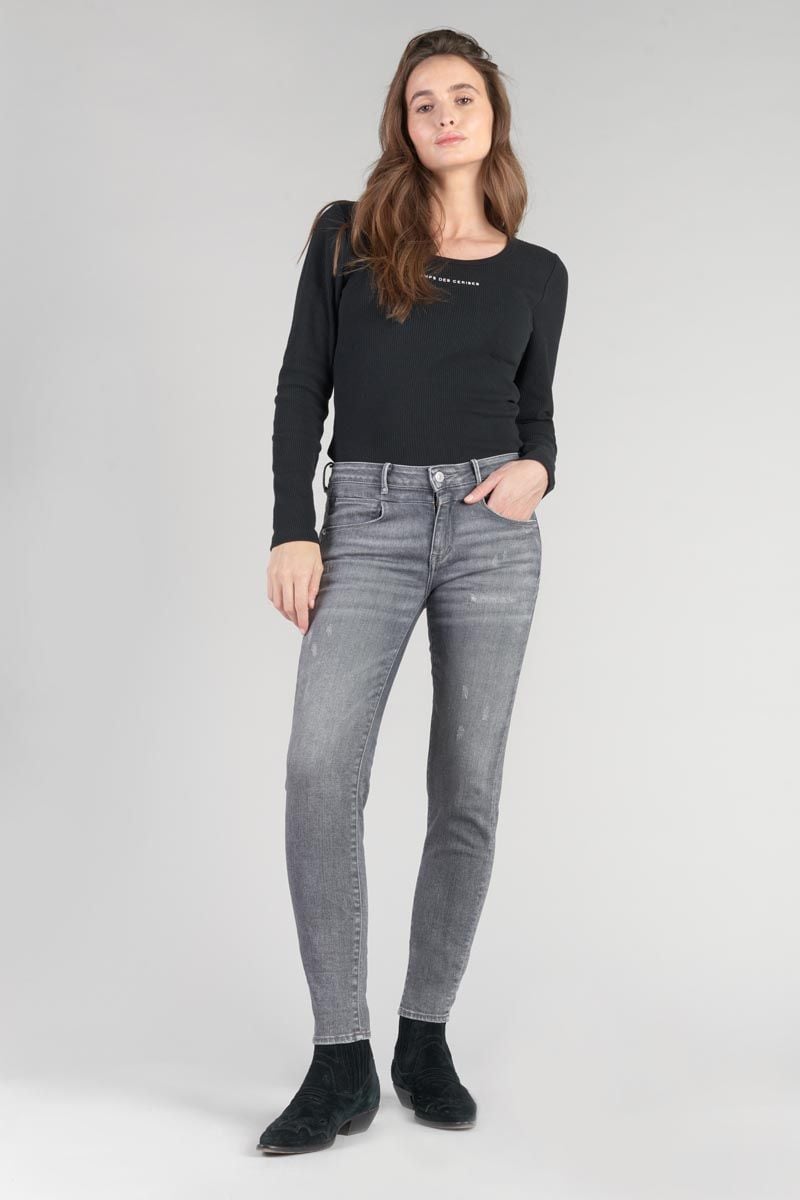 Le Temps Des Cerises Jeans Power Skinny Eylau 7/8ème Destroy Gris N°2