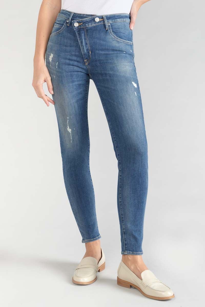 Le Temps Des Cerises Jeans Power Skinny Taille Haute 7/8ème Destroy Bleu N°2
