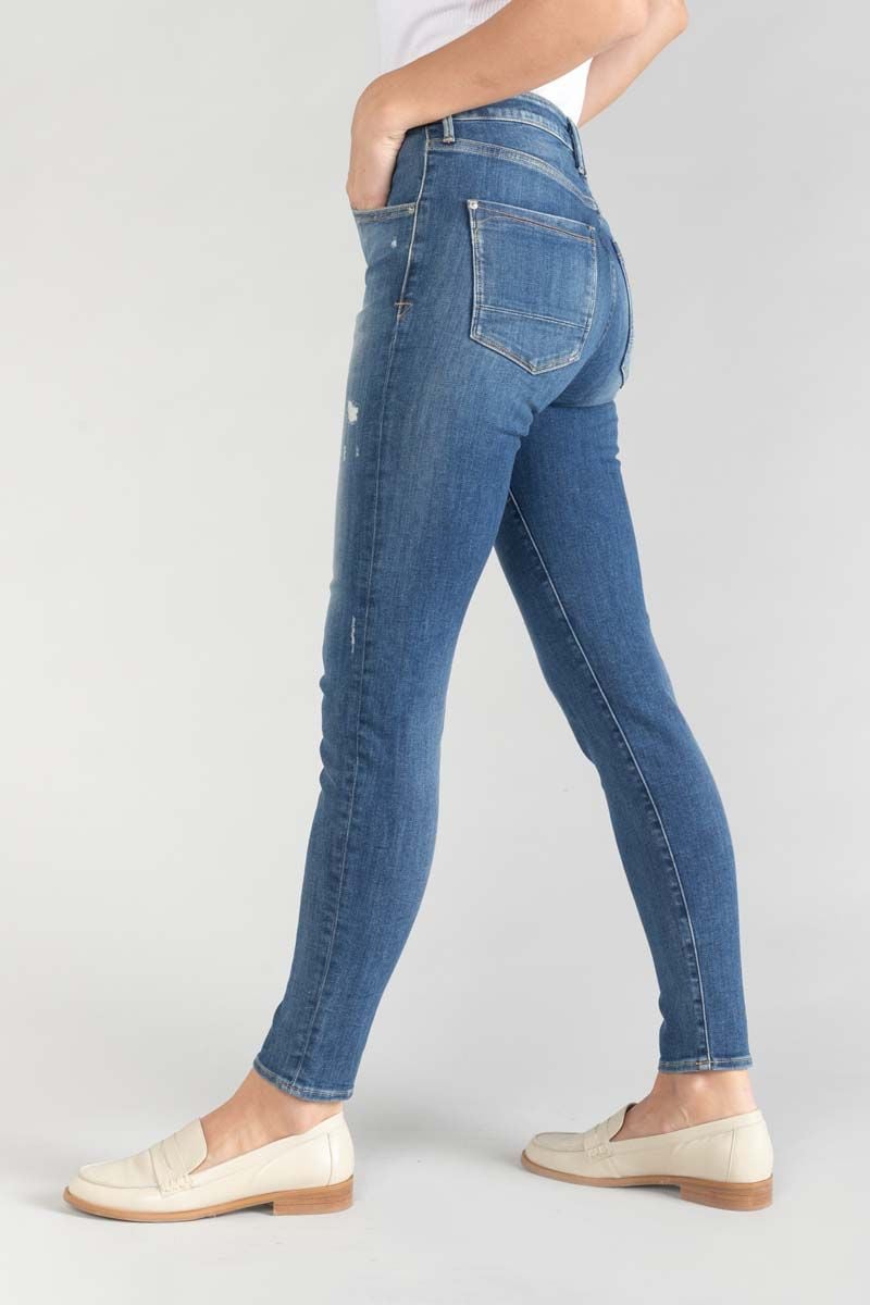 Le Temps Des Cerises Jeans Power Skinny Taille Haute 7/8ème Destroy Bleu N°2