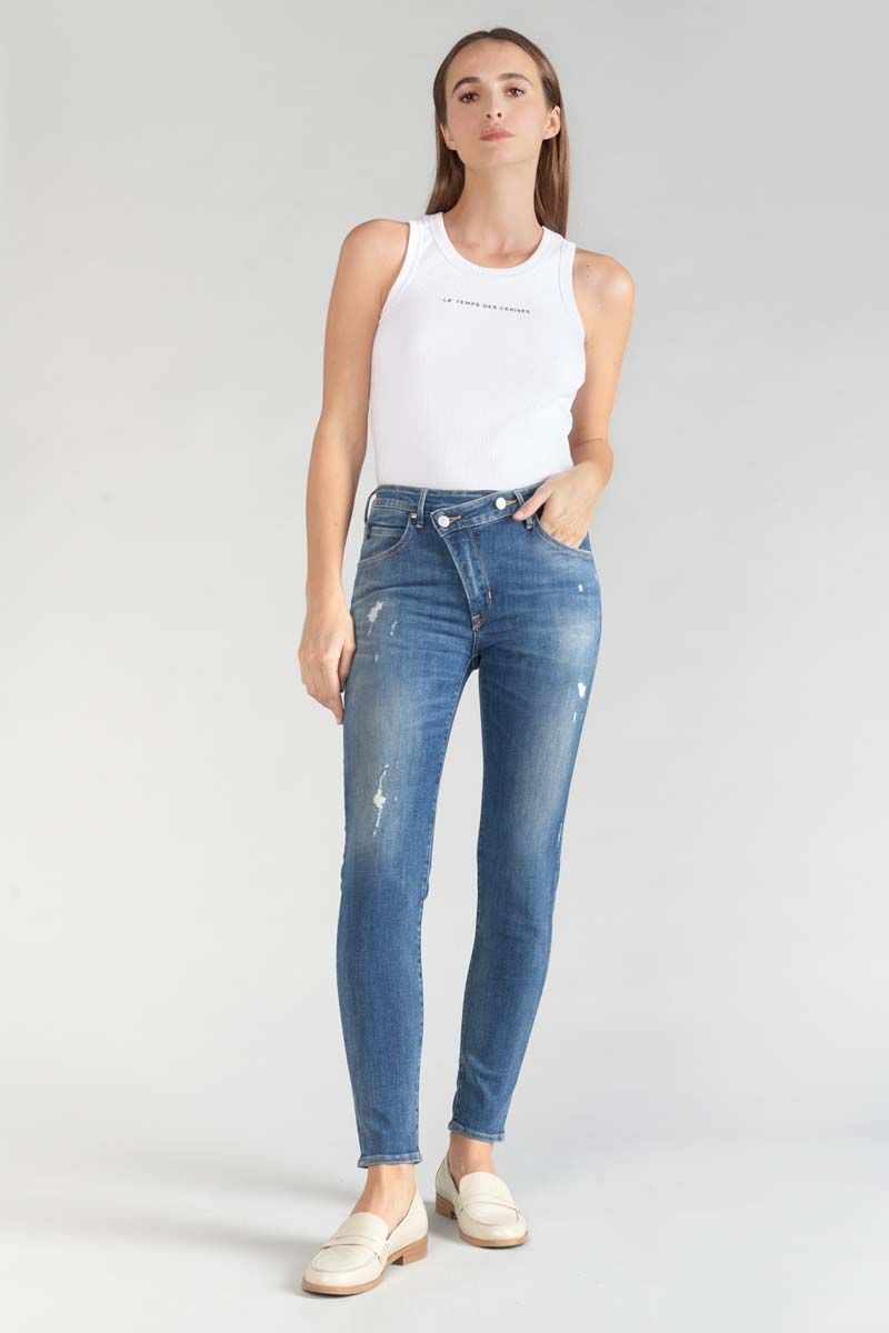 le temps des cerises Jeans power skinny taille haute 7/8ème destroy bleu N°2