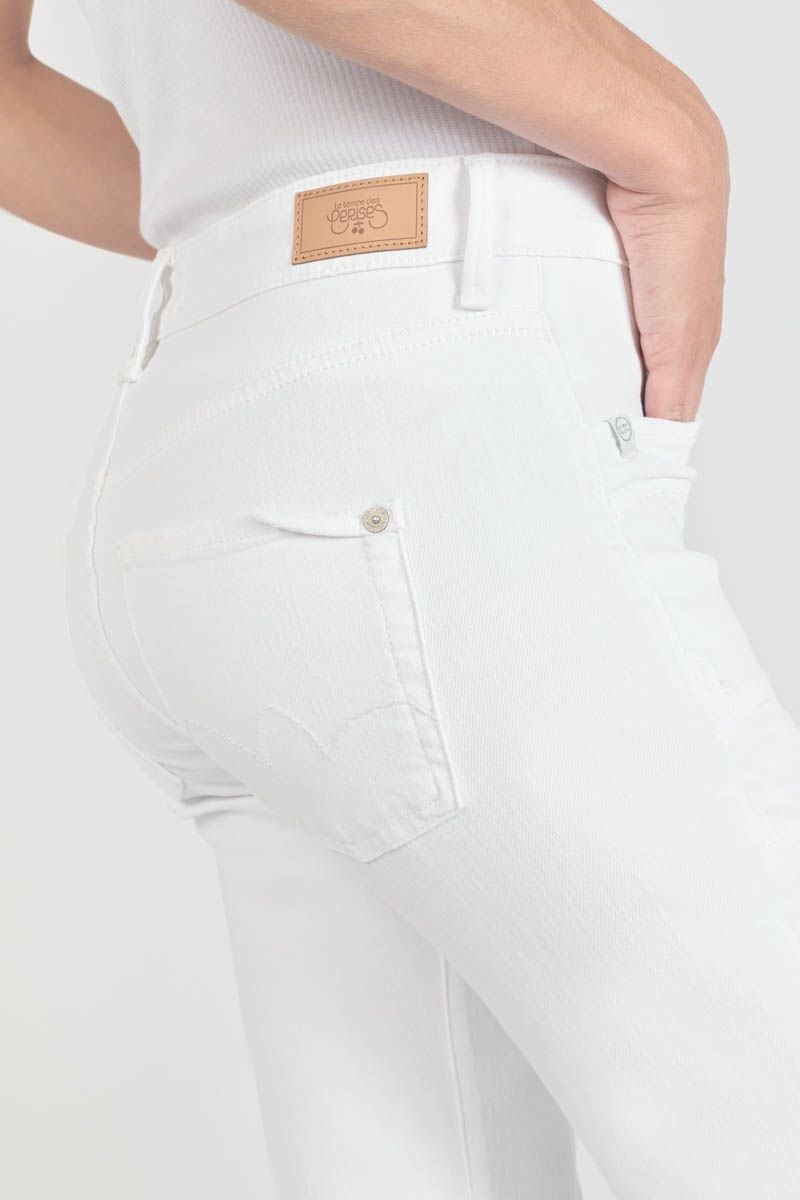 Le Temps Des Cerises Jeans Pricilia Taille Haute 7/8ème Destroy Blanc
