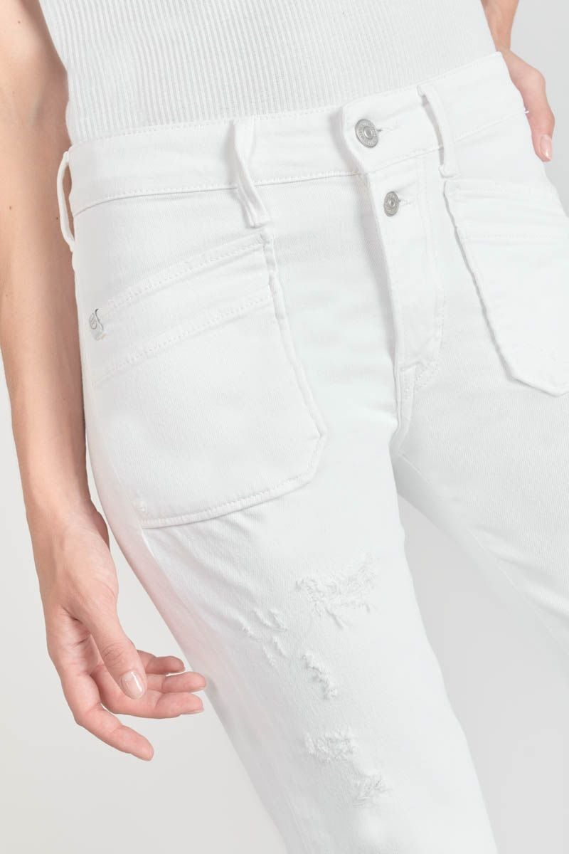 Le Temps Des Cerises Jeans Pricilia Taille Haute 7/8ème Destroy Blanc