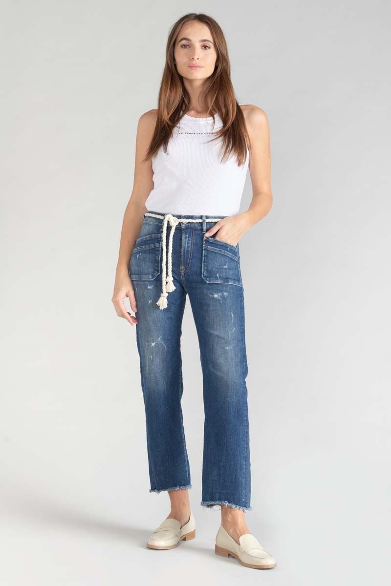 le temps des cerises Jeans Pricilia taille haute 7/8ème destroy bleu N°2