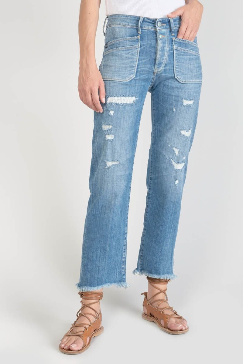 le temps des cerises Jeans Pricilia taille haute 7/8ème destroy bleu N°4