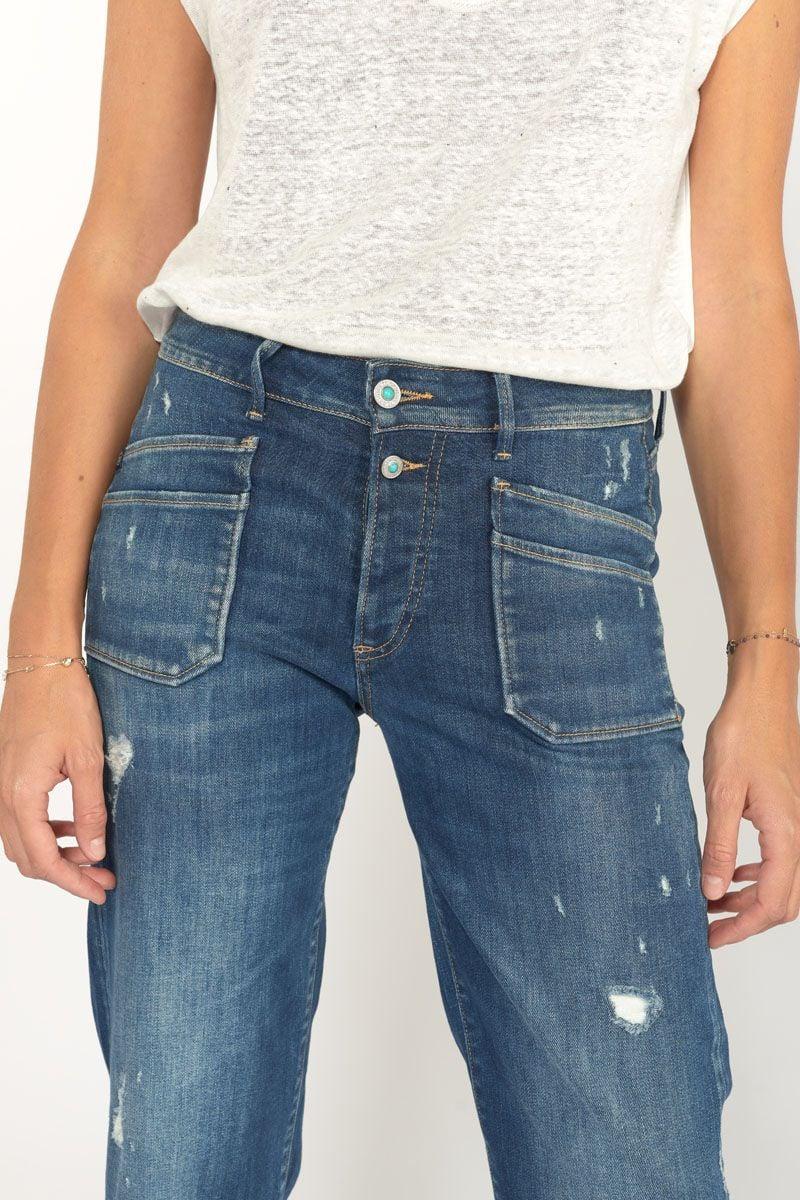 Le Temps Des Cerises Jeans Pricilia Taille Haute 7/8ème Destroy Bleu N°2