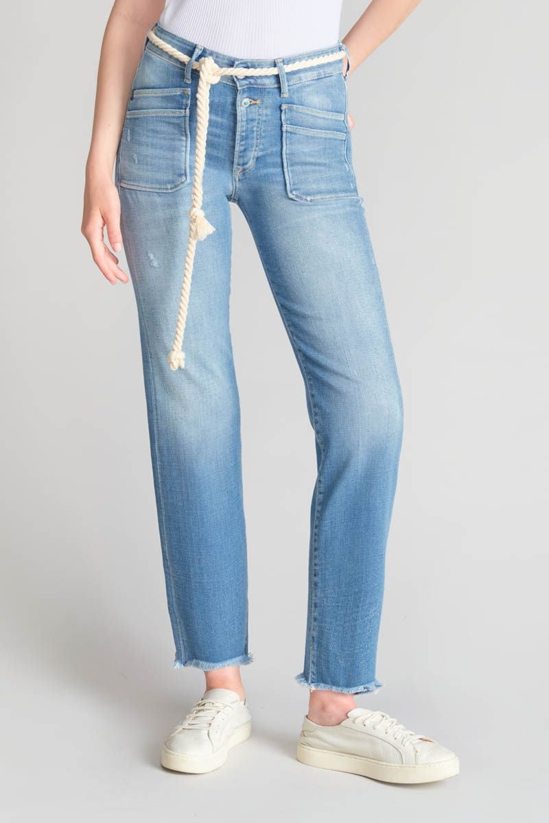 le temps des cerises Jeans Pricilia taille haute 7/8ème destroy bleu N°4