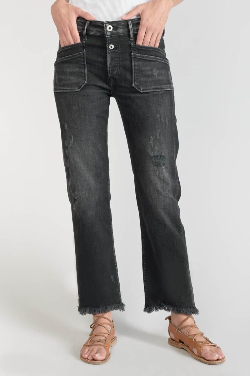Le Temps Des Cerises Jeans Pricilia Taille Haute 7/8ème Destroy Noir N°1