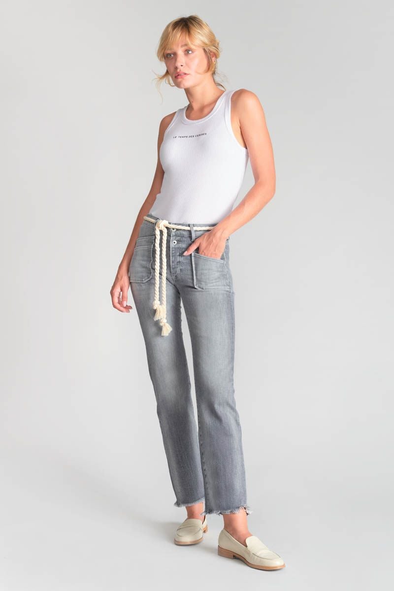 le temps des cerises Jeans Pricilia taille haute 7/8ème gris N°3
