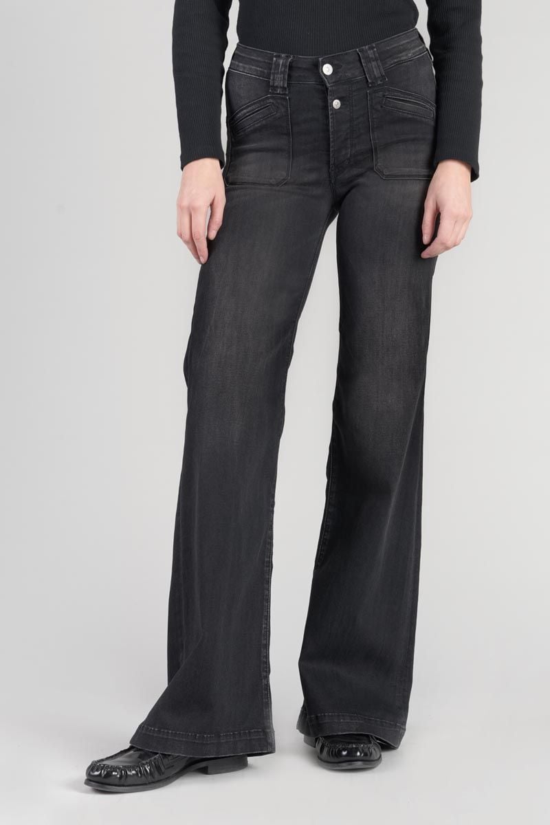 le temps des cerises Jeans pulp flare Favart taille haute noir N°1