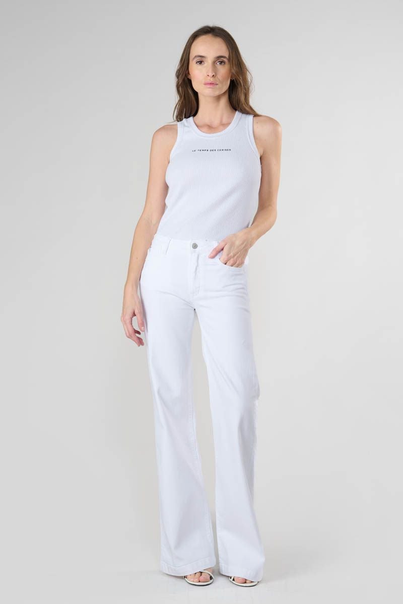 le temps des cerises Jeans pulp flare Maes taille haute blanc