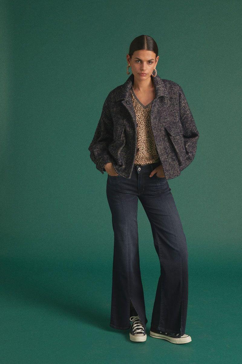 le temps des cerises Jeans pulp flare Sin taille haute bleu-noir N°1