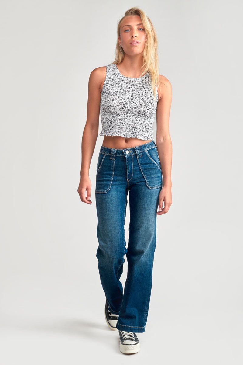 le temps des cerises Jeans pulp flare taille haute bleu N°2