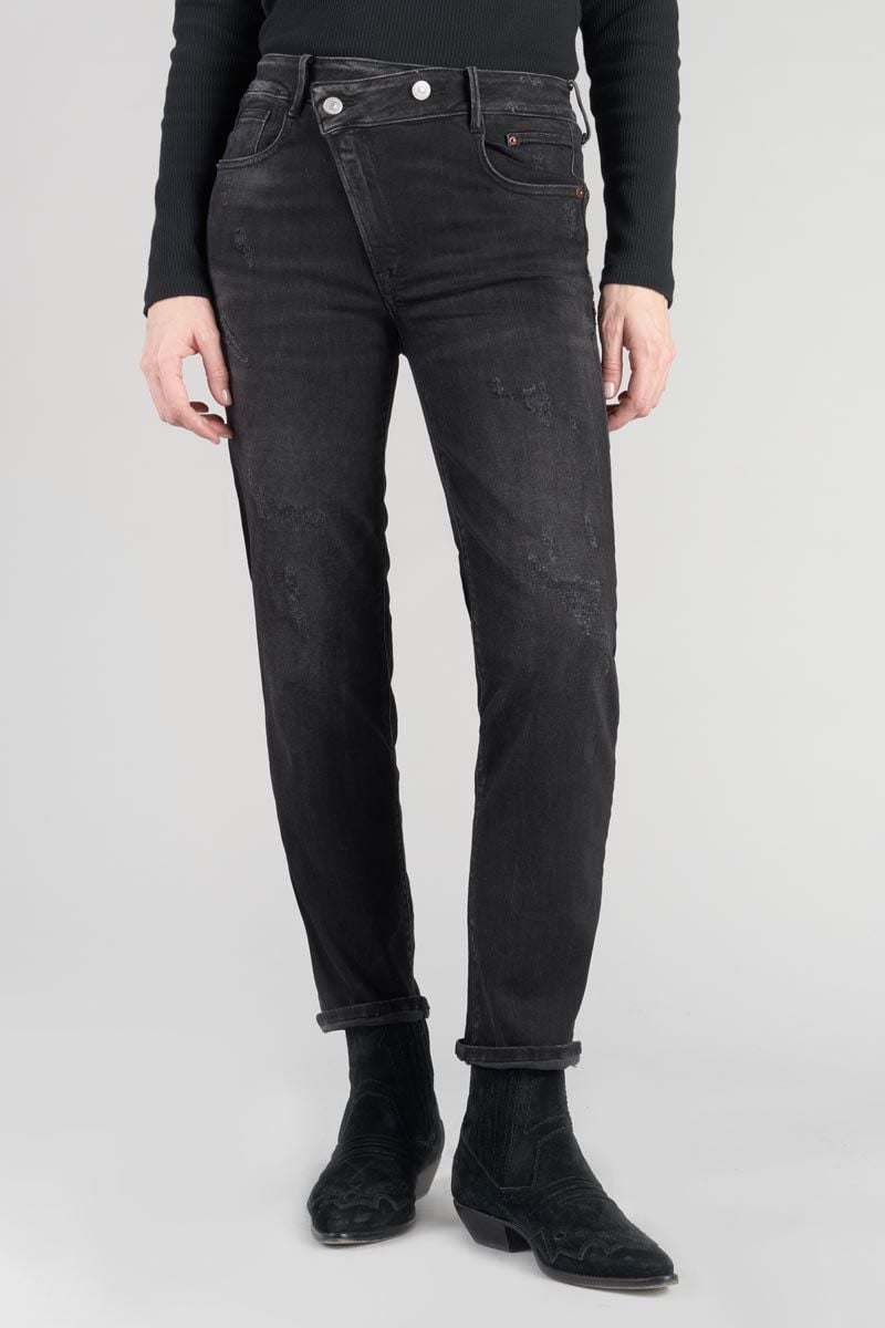 le temps des cerises Jeans pulp regular Zep taille haute 7/8ème destroy noir N°1