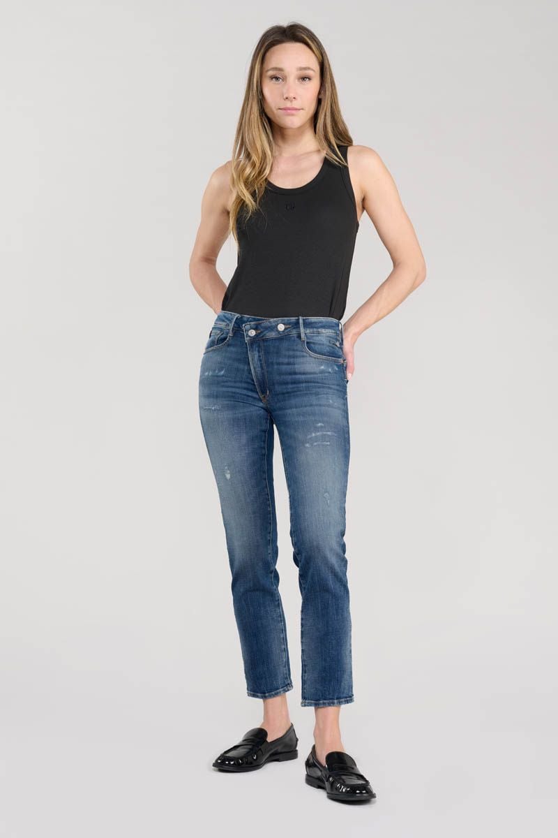 le temps des cerises Jeans pulp regular Zep taille haute 7/8ème destroy bleu N°3