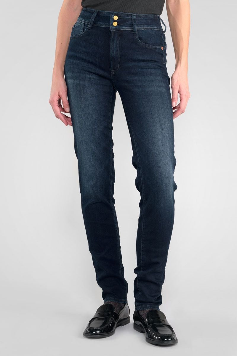 le temps des cerises Jeans pulp slim Adams taille haute bleu-noir N°1