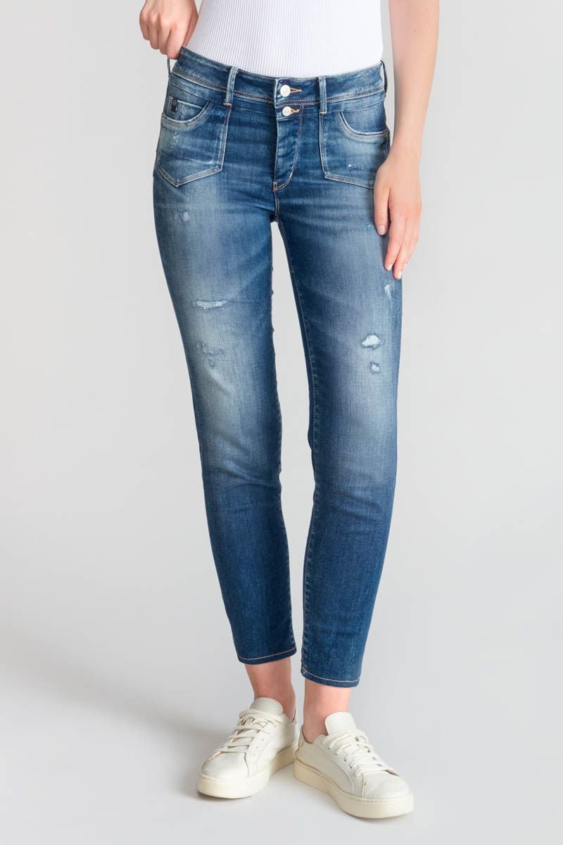 le temps des cerises Jeans pulp slim Lem taille haute 7/8ème destroy bleu N°2
