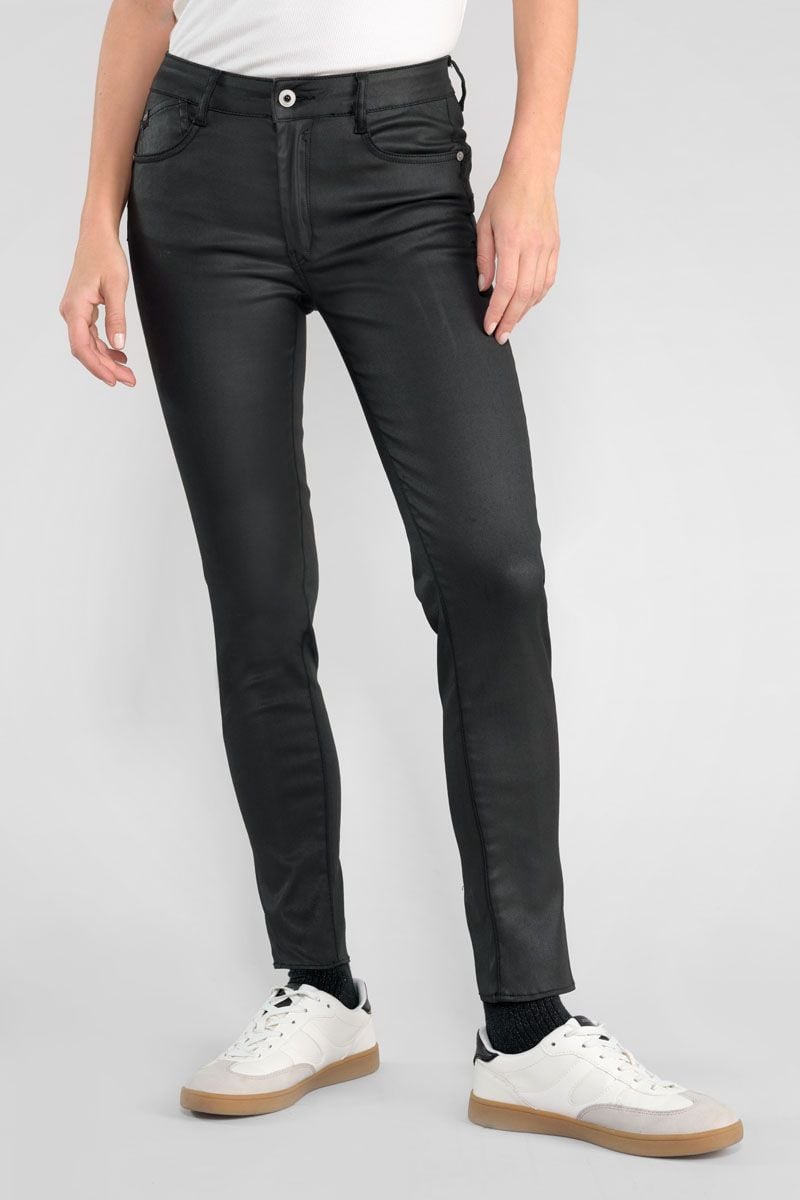 le temps des cerises Jeans pulp slim taille haute 7/8ème enduit noir N°0