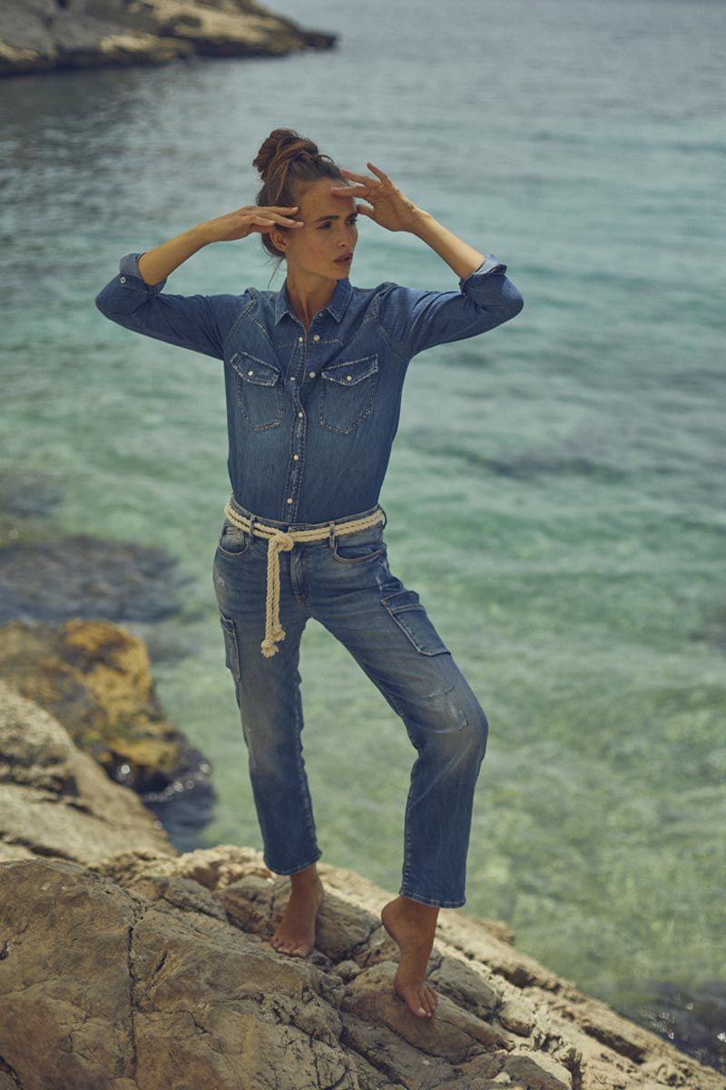 Le Temps Des Cerises Jeans Regular Precieux Taille Haute 7/8ème Destroy Bleu N°3