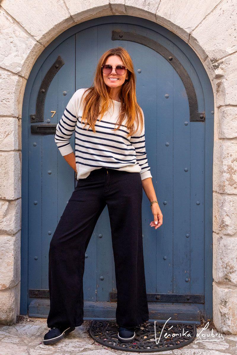 le temps des cerises Jeans tencel wide leg Muriel by Véronika Loubry taille haute noir