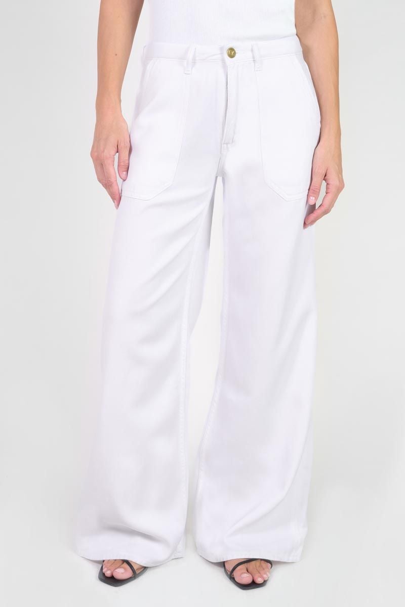Le Temps Des Cerises Jeans Tencel Wide Leg Victoria Taille Haute Blanc