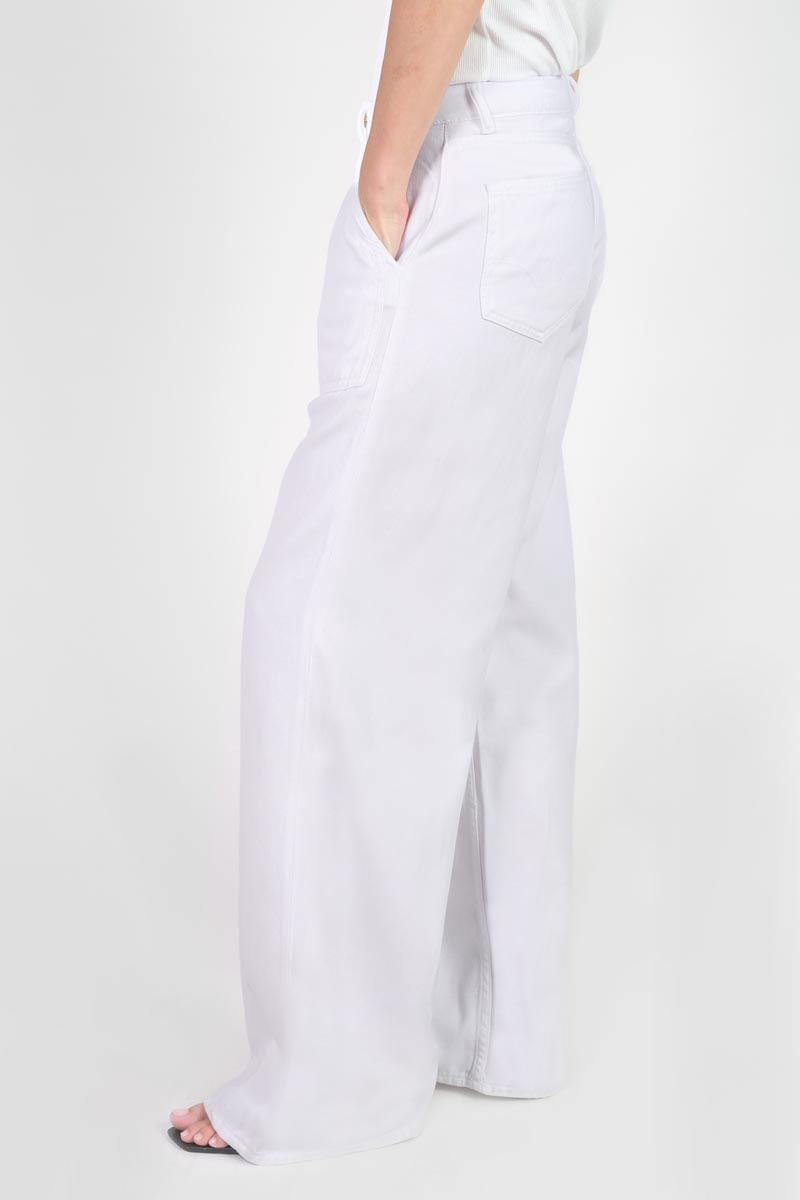 Le Temps Des Cerises Jeans Tencel Wide Leg Victoria Taille Haute Blanc