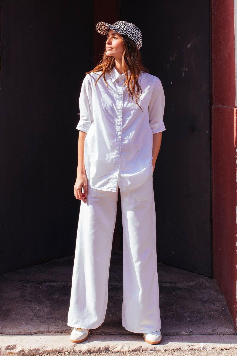 le temps des cerises Jeans tencel wide leg Victoria taille haute blanc