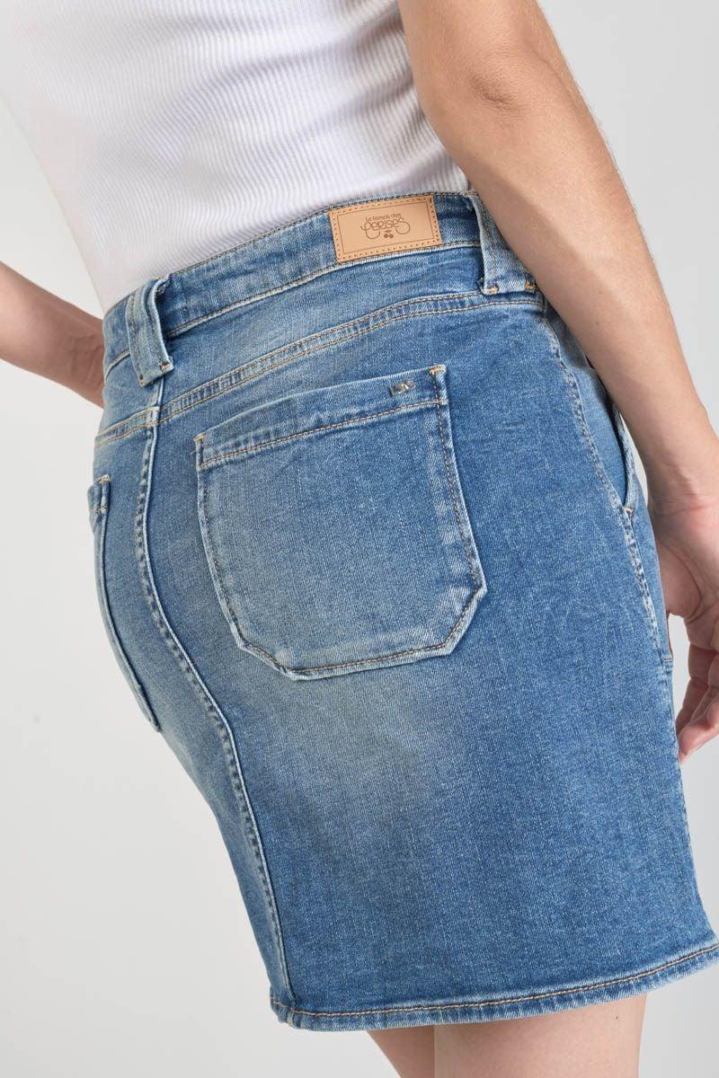 Le Temps Des Cerises Jupe Cary En Jeans Bleu Délavé