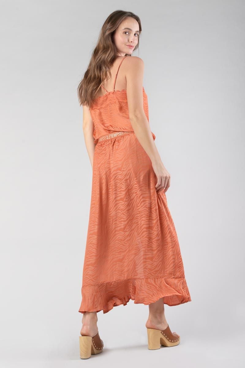 Le Temps Des Cerises Jupe Longue Gino En Jacquard Zébré Orange Corail