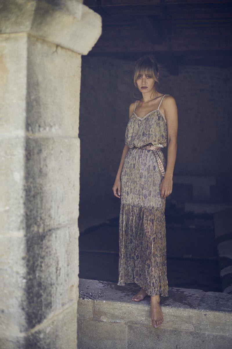 le temps des cerises Jupe longue Ran dorée à motif fleuri